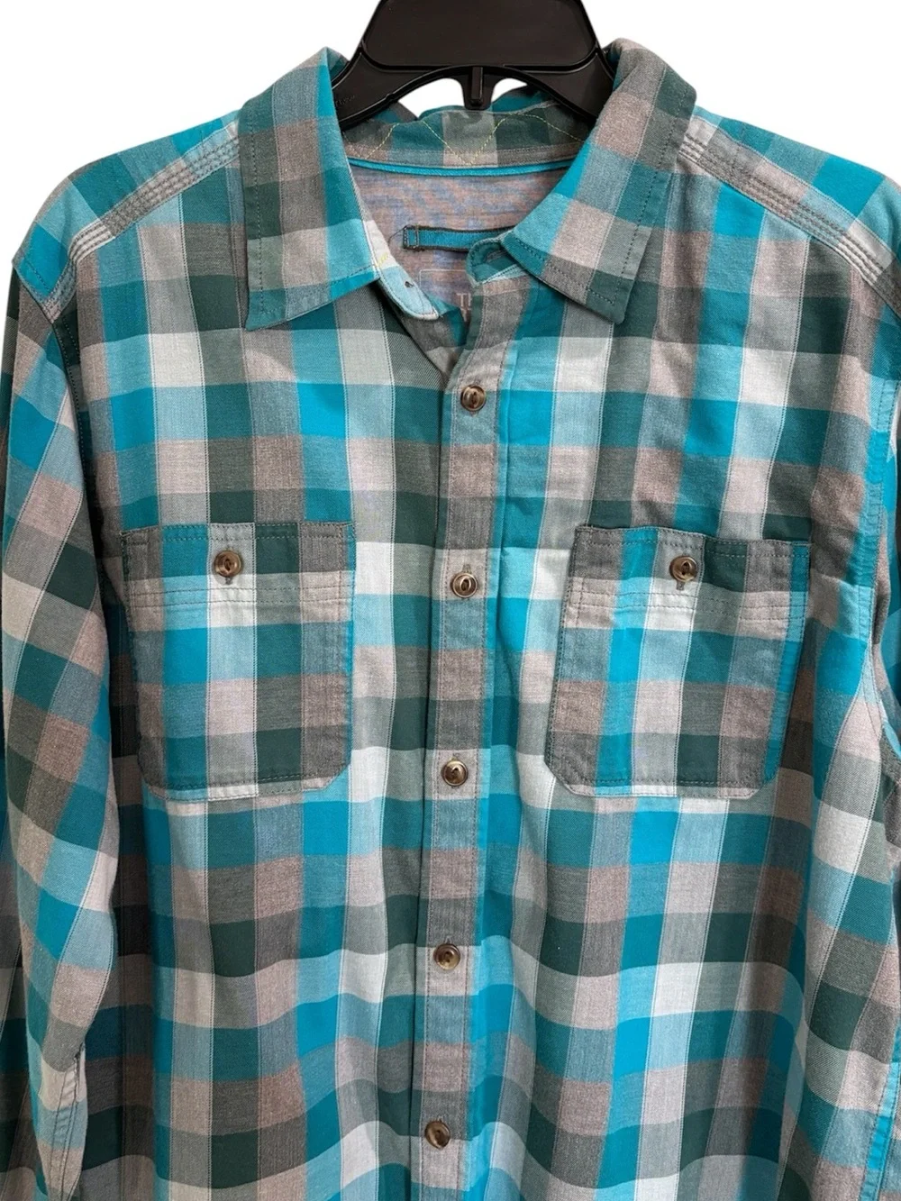 The North Face Blue Gray Plaid Button Front Shirt Western Men’s Size Large